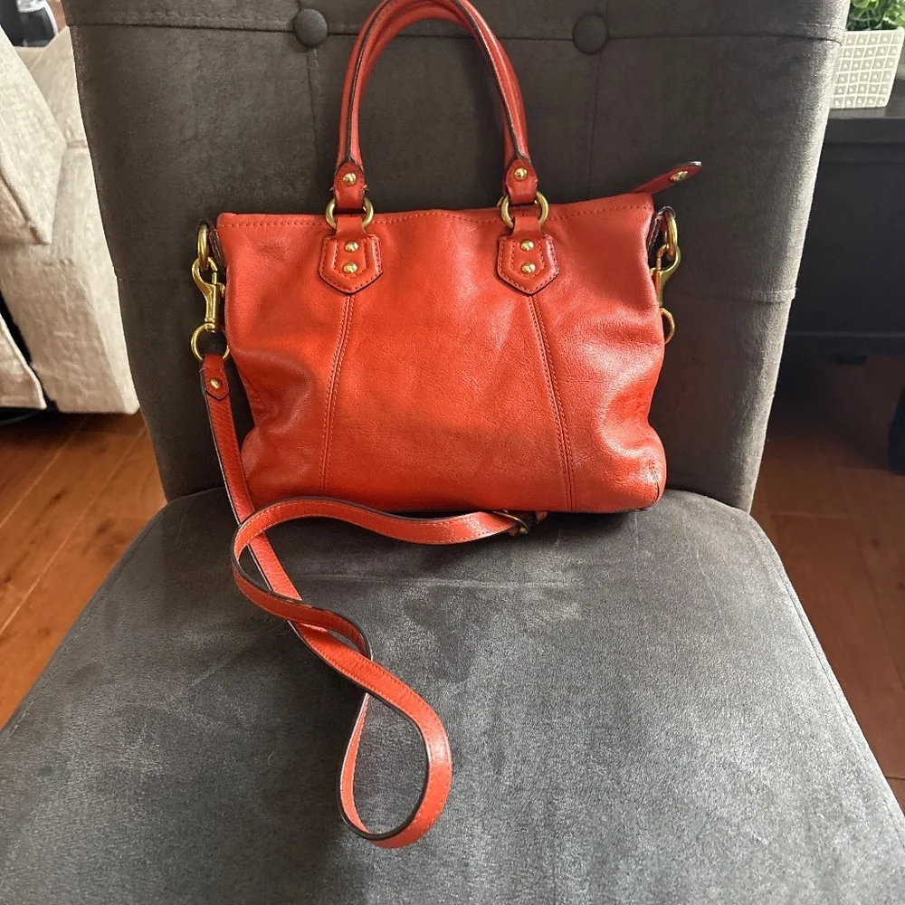 Coach Ashley Mini Coral Orange Vintage Leather Tote Crossbody Handbag - Picture 3 of 8